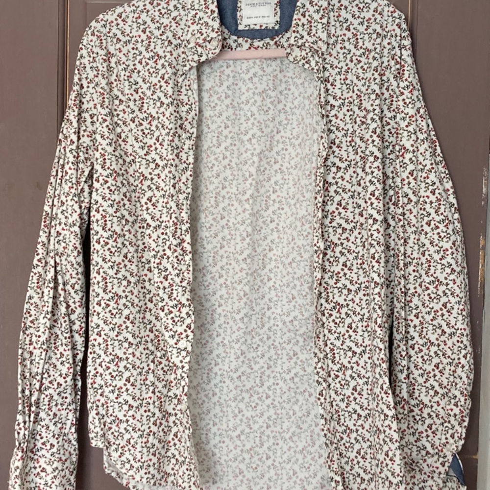 MENS button-down Floral print on cream size USMedium